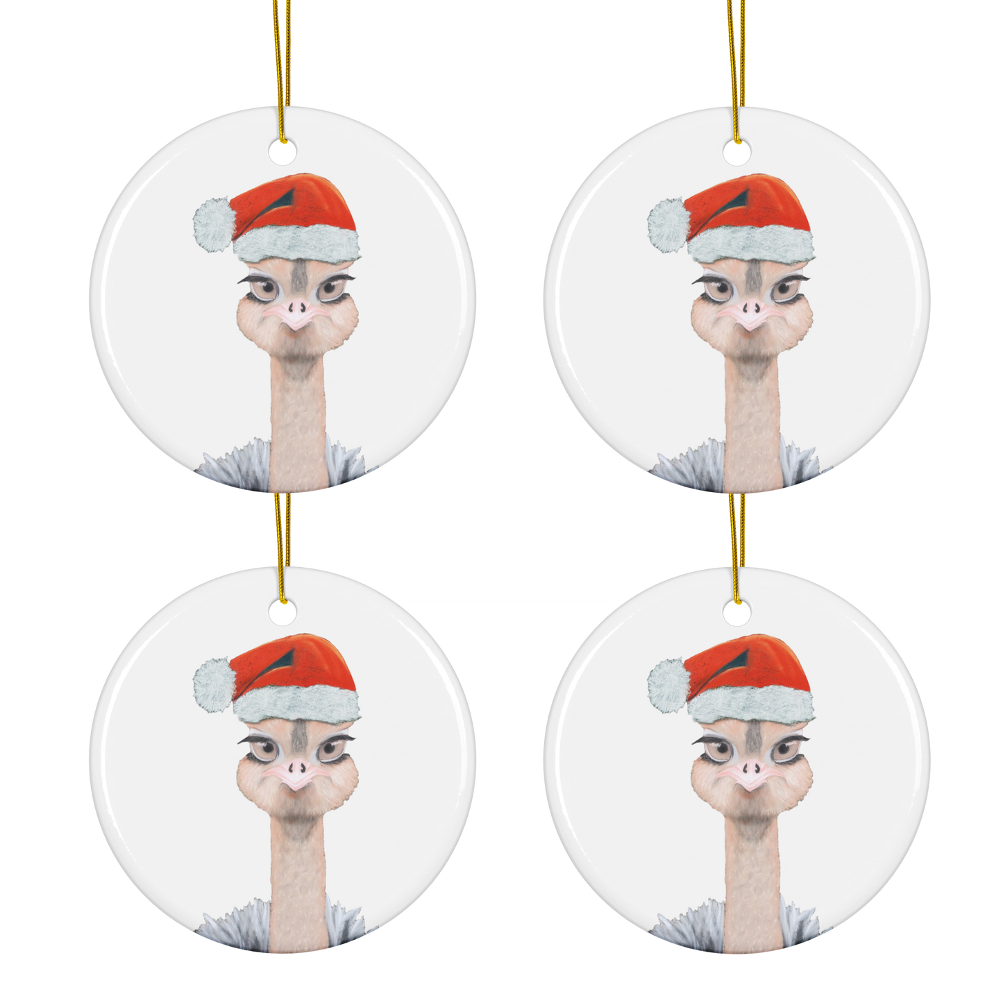 Adorable Baby Ostrich Santa Hat Ornaments – Set of 4