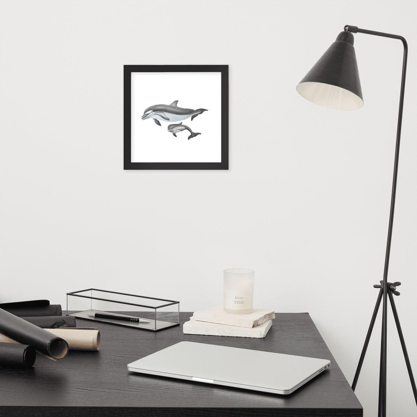 Mamma and Baby Dolphin Framed poster