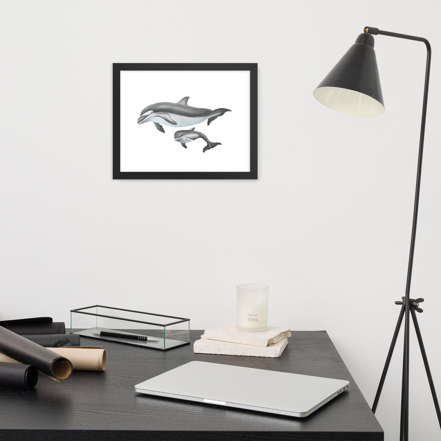 Mamma and Baby Dolphin Framed poster