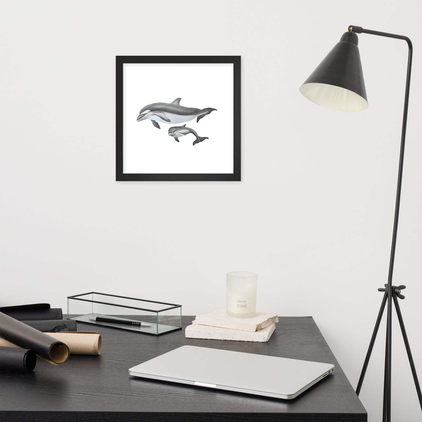 Mamma and Baby Dolphin Framed poster
