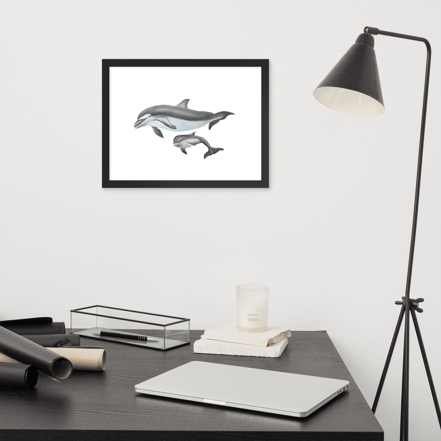 Mamma and Baby Dolphin Framed poster