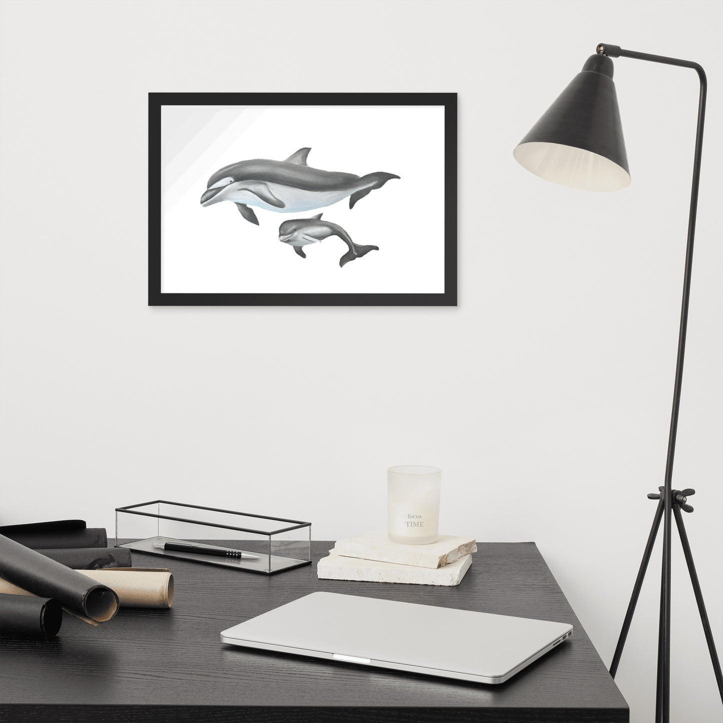 Mamma and Baby Dolphin Framed poster