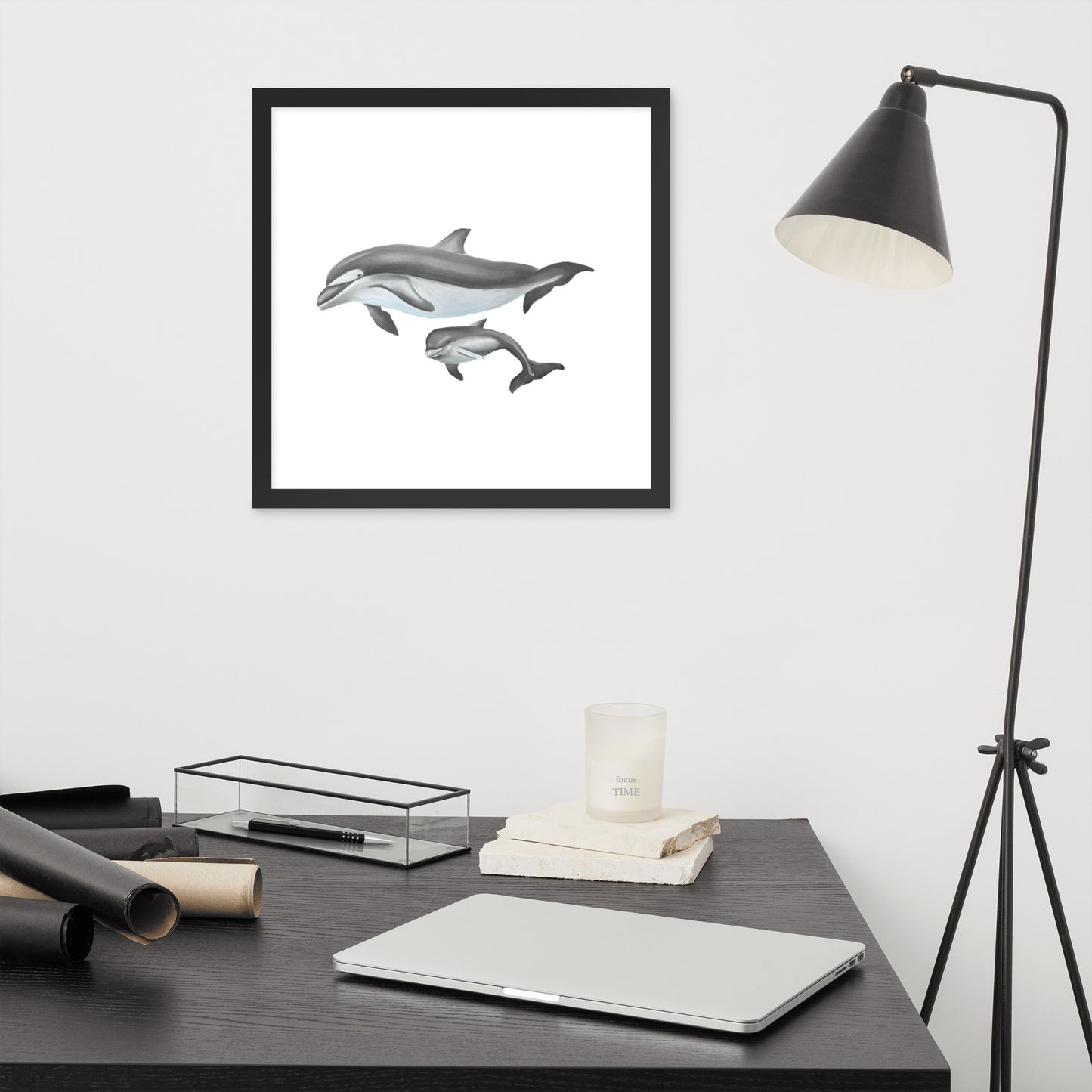 Mamma and Baby Dolphin Framed poster
