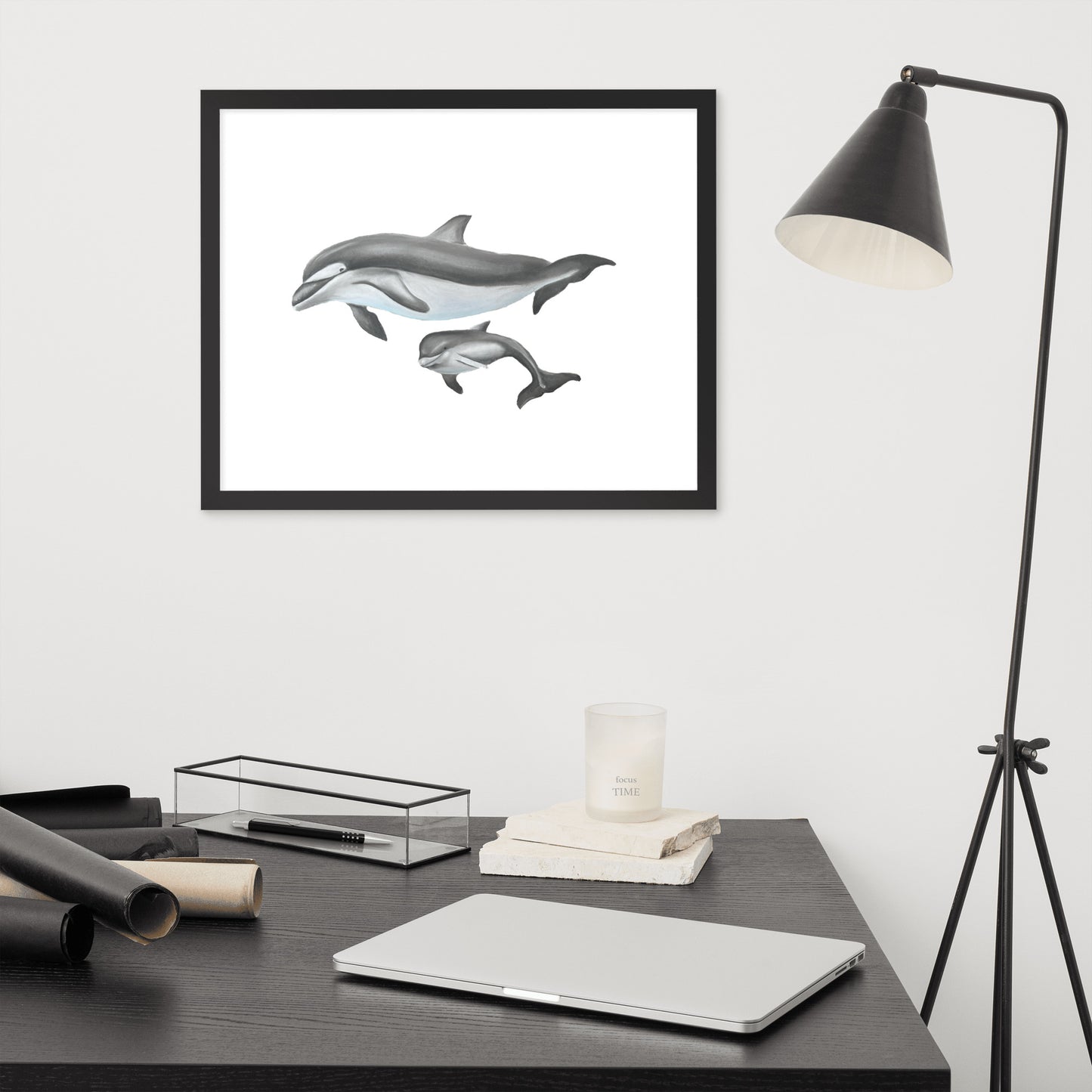 Mamma and Baby Dolphin Framed poster