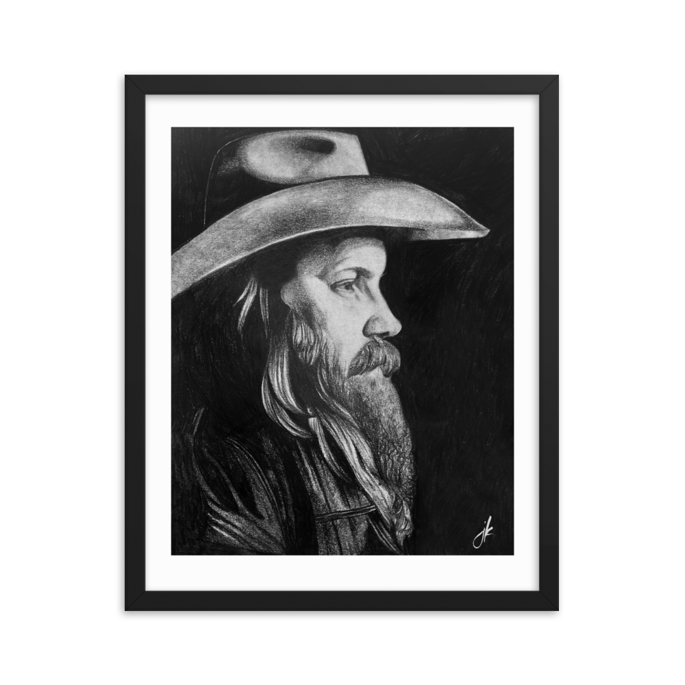 Chris Stapleton Pencil on Paper Art - Framed Print by JK Art