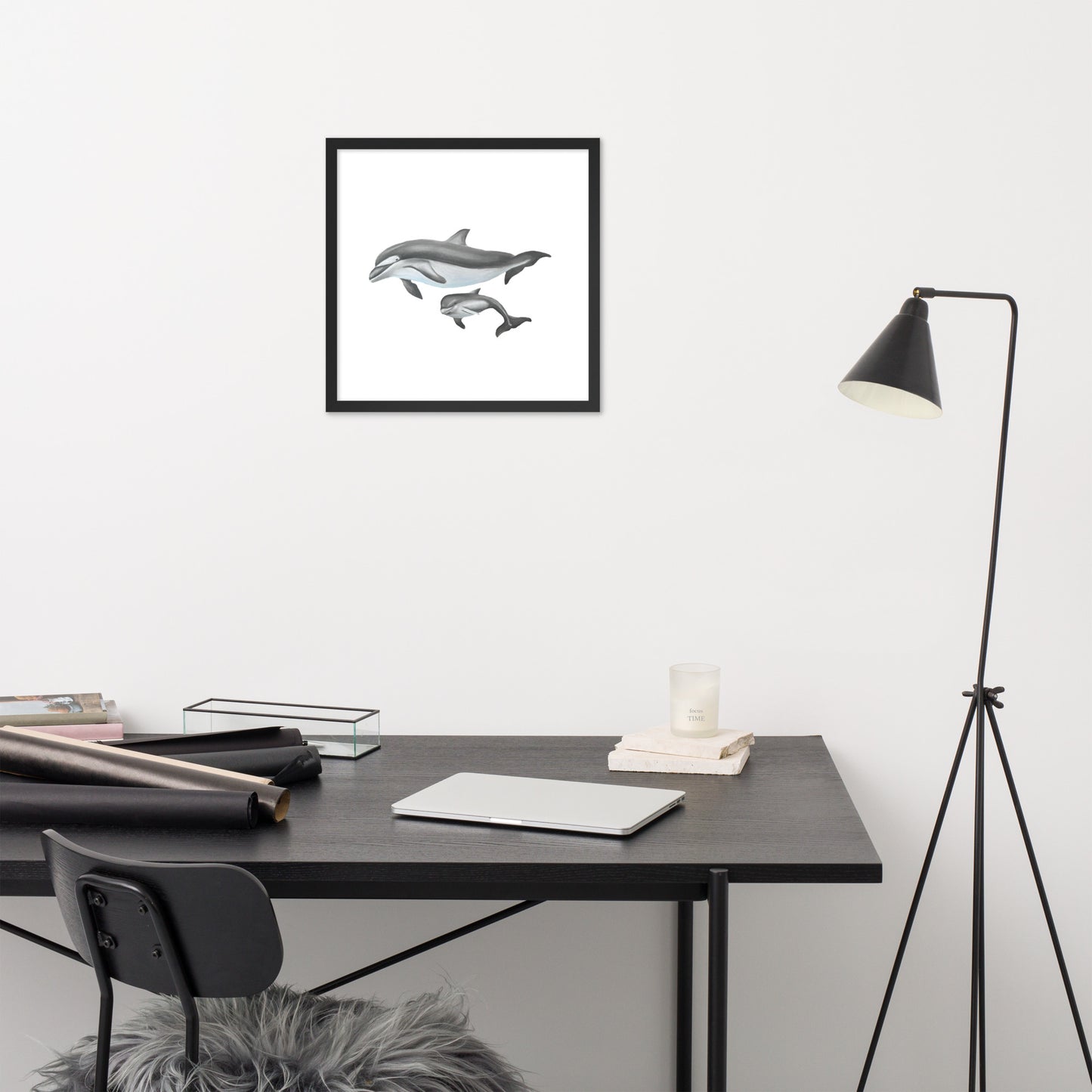Mamma and Baby Dolphin Framed poster