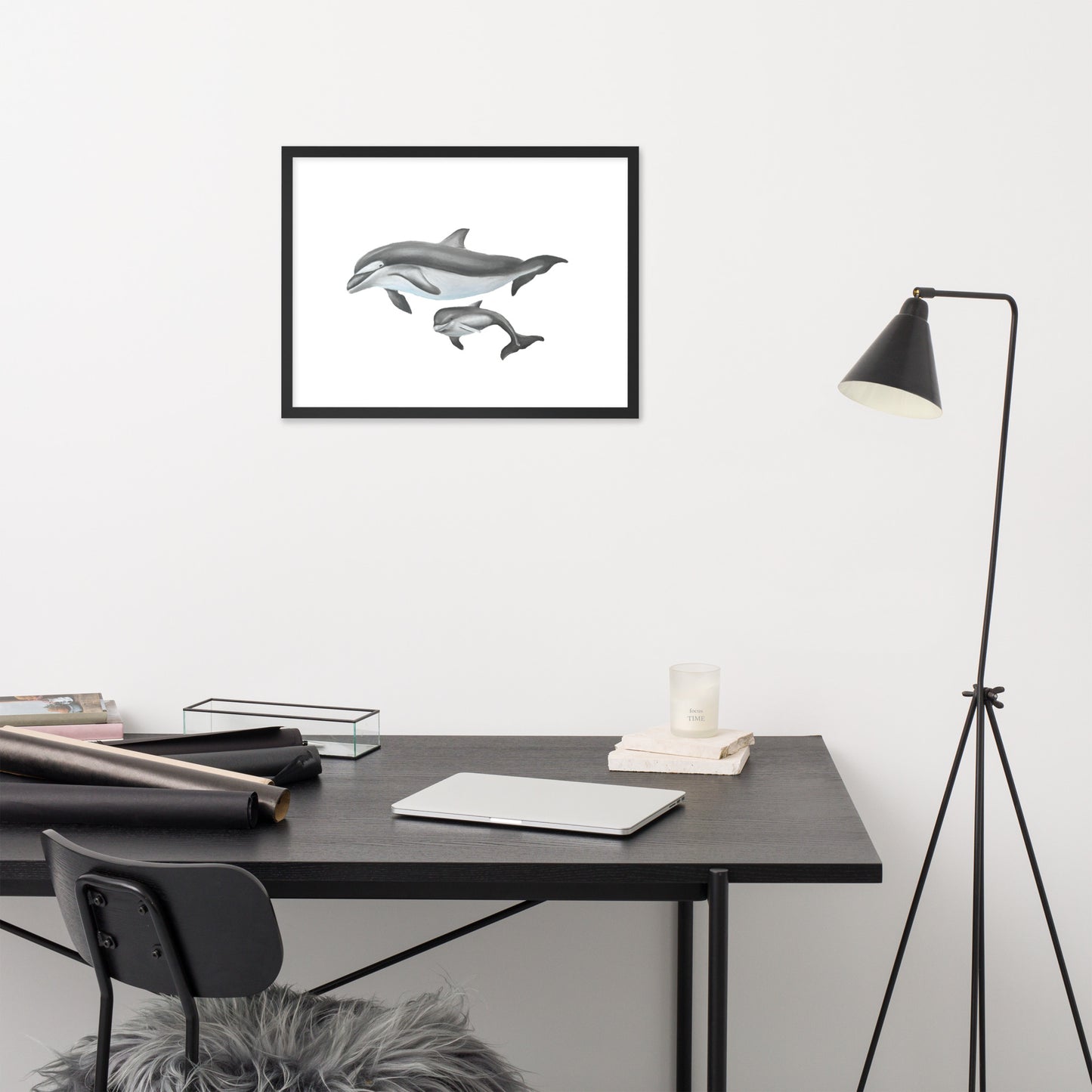 Mamma and Baby Dolphin Framed poster