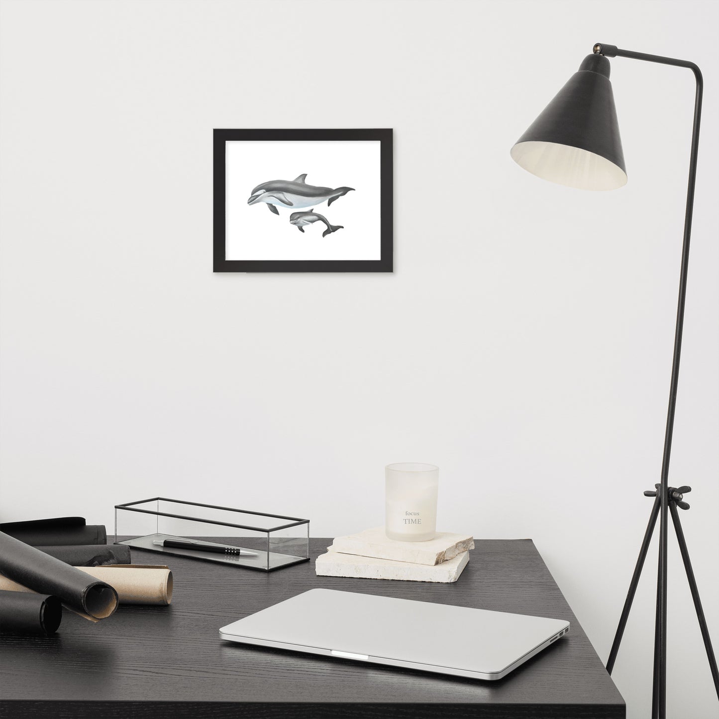 Mamma and Baby Dolphin Framed poster