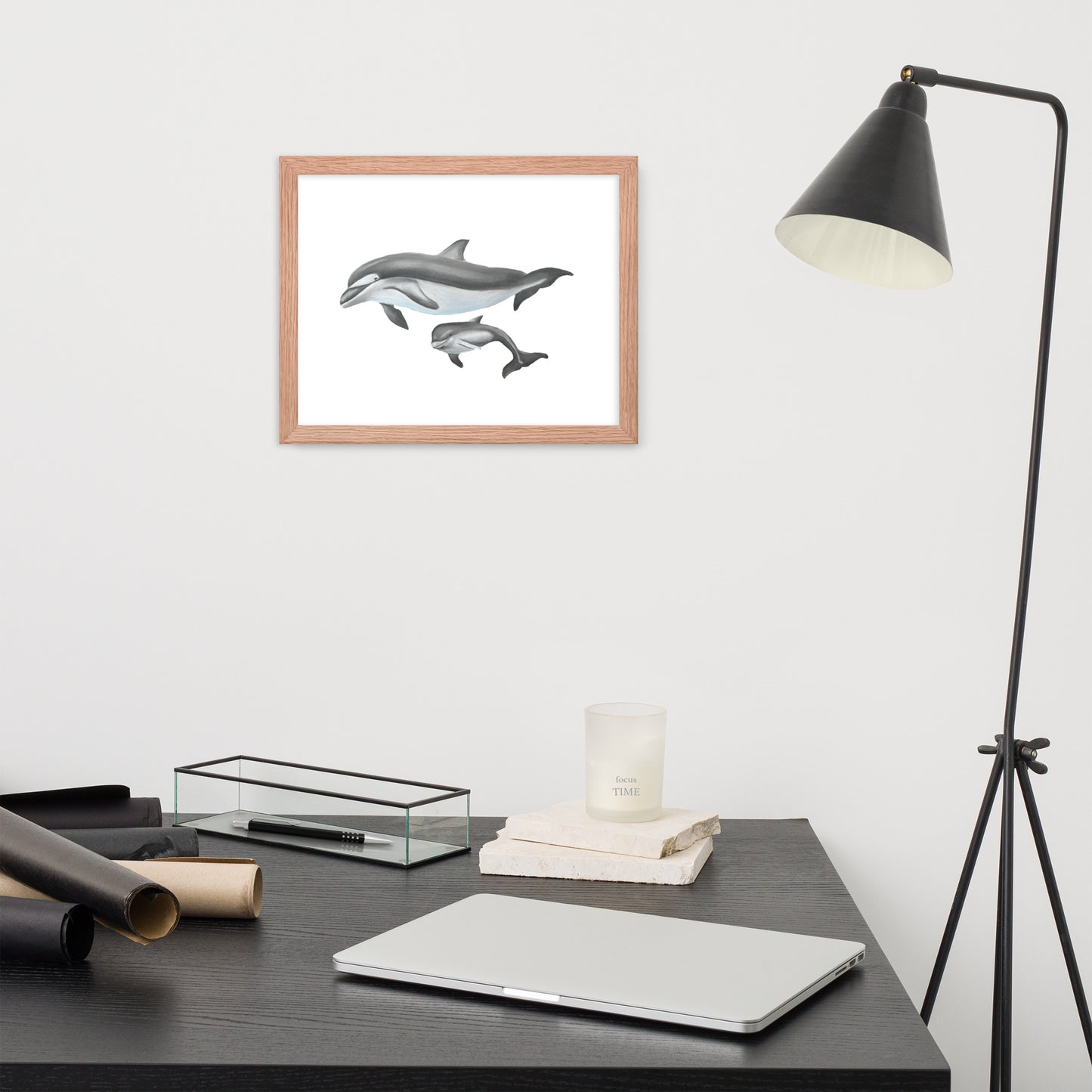 Mamma and Baby Dolphin Framed poster