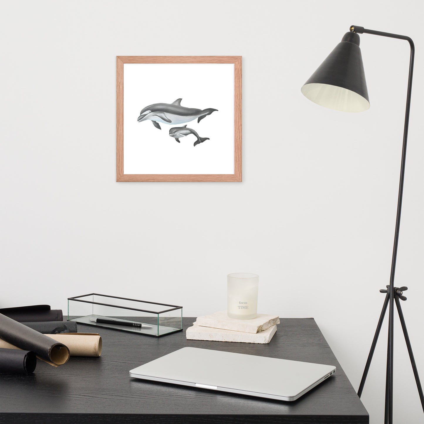 Mamma and Baby Dolphin Framed poster