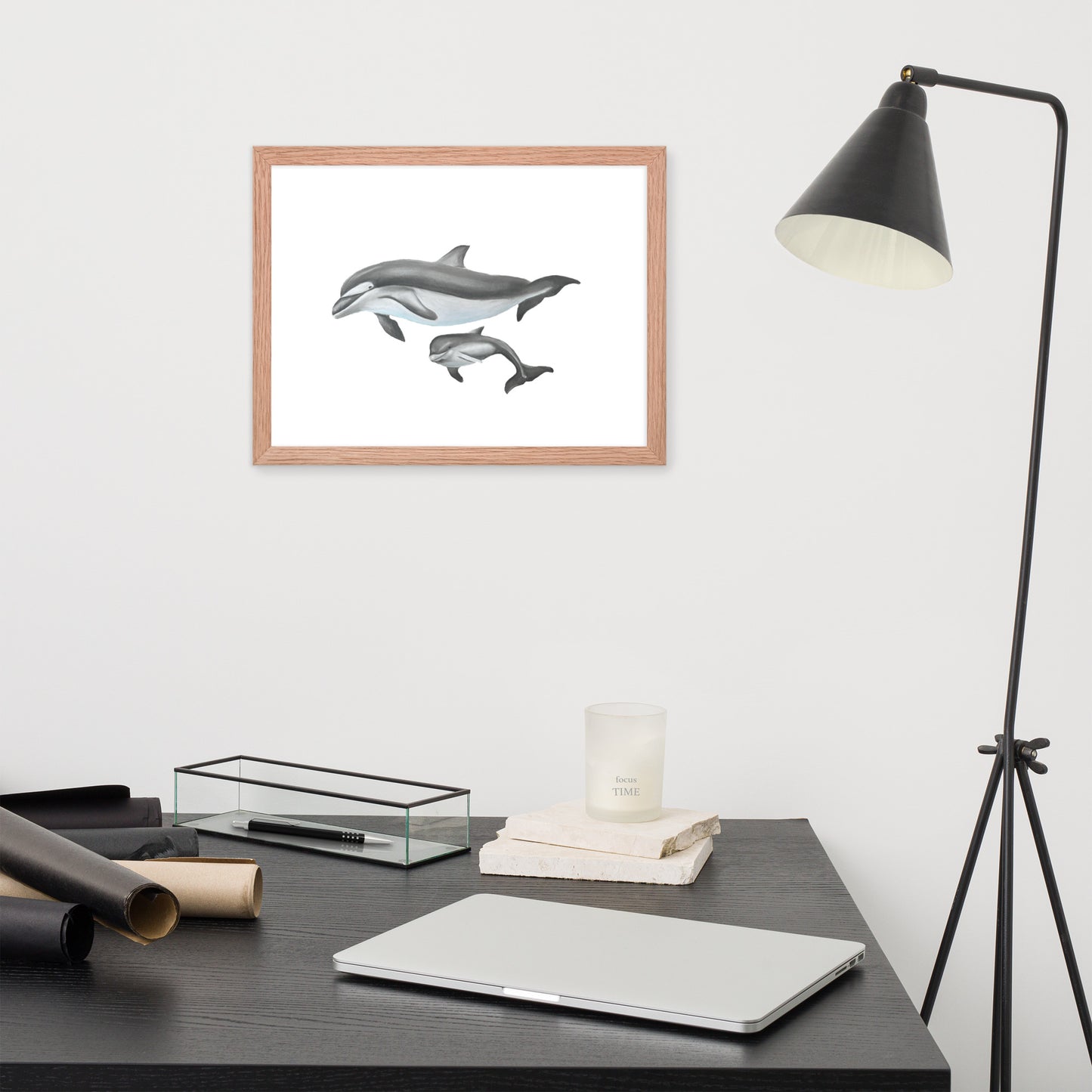 Mamma and Baby Dolphin Framed poster