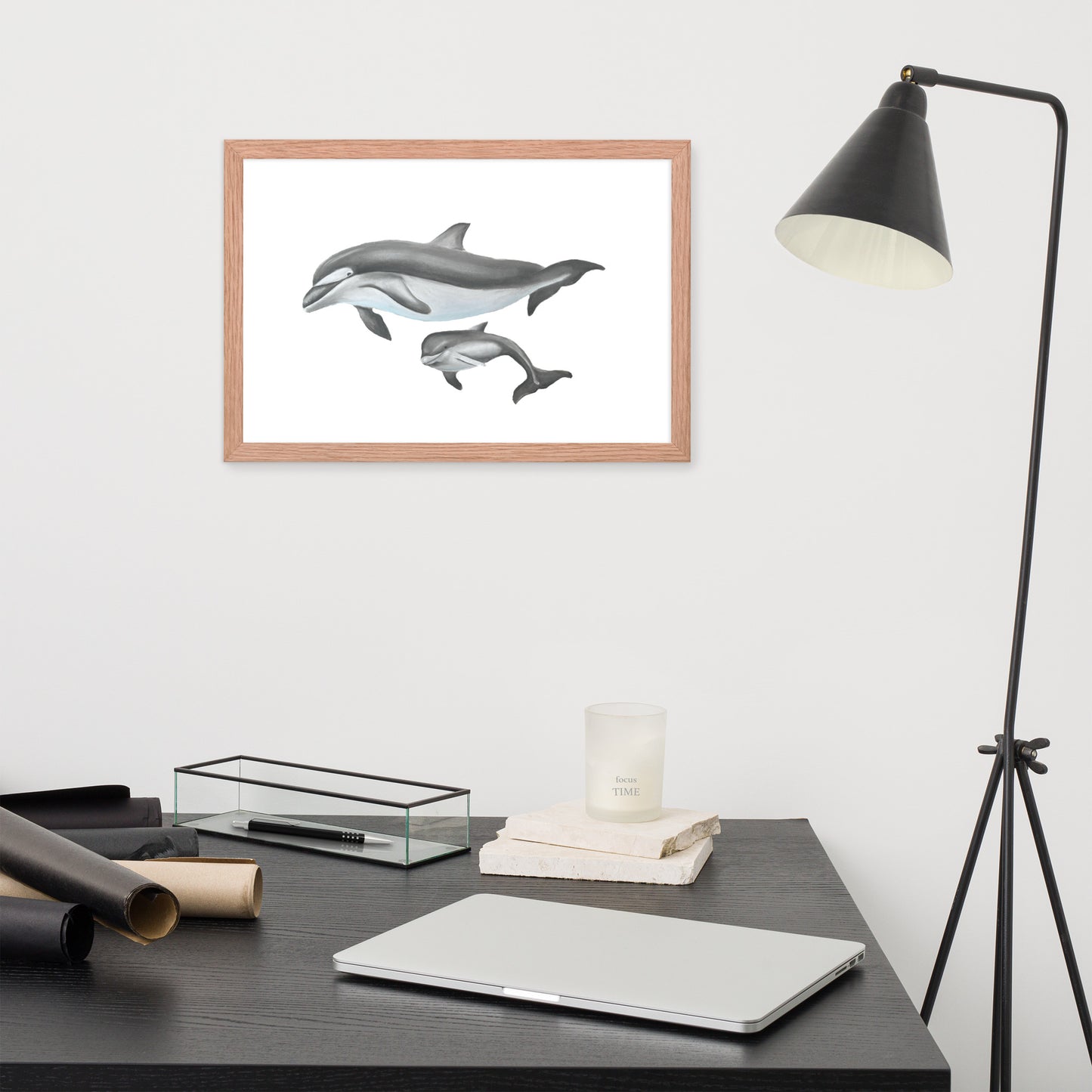 Mamma and Baby Dolphin Framed poster