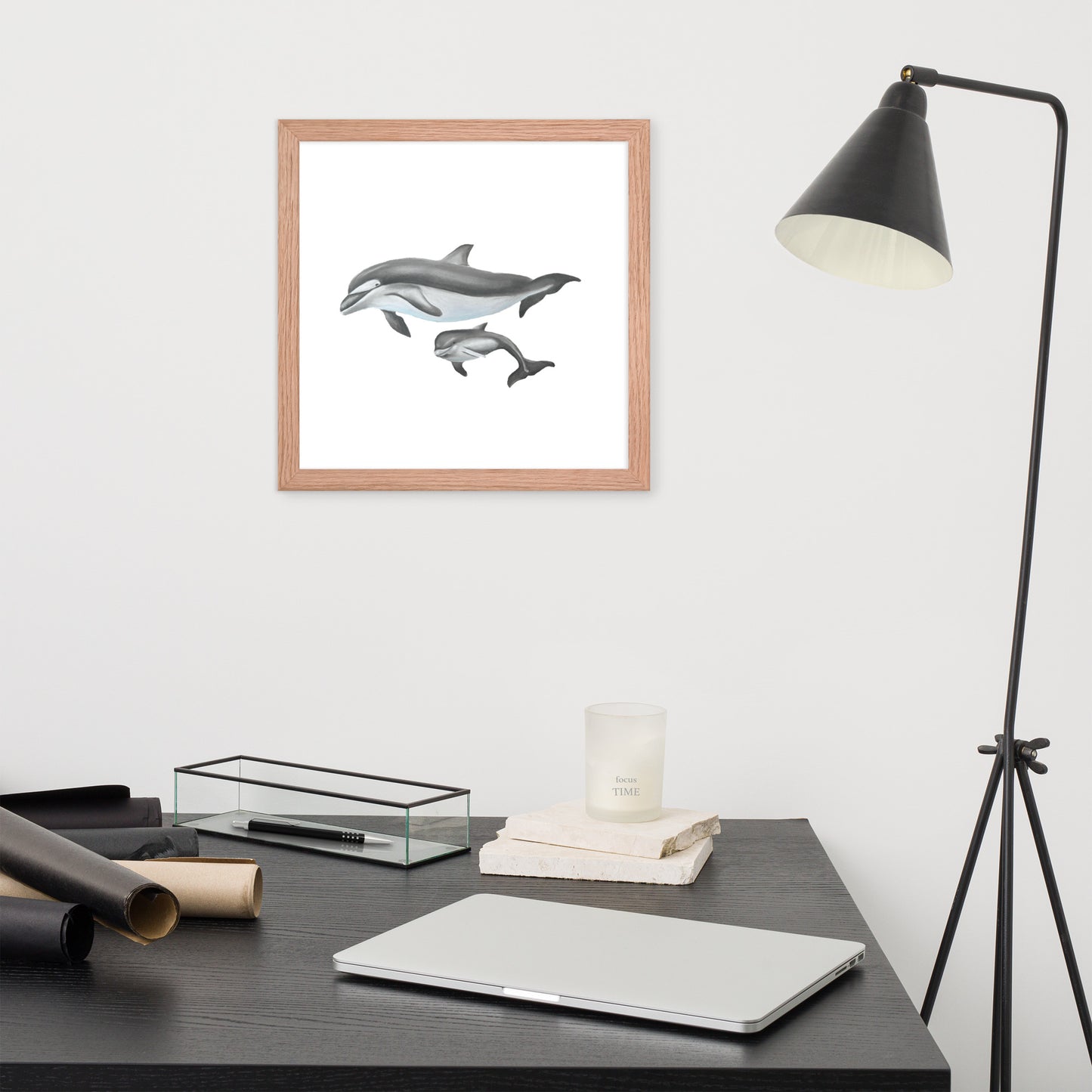 Mamma and Baby Dolphin Framed poster
