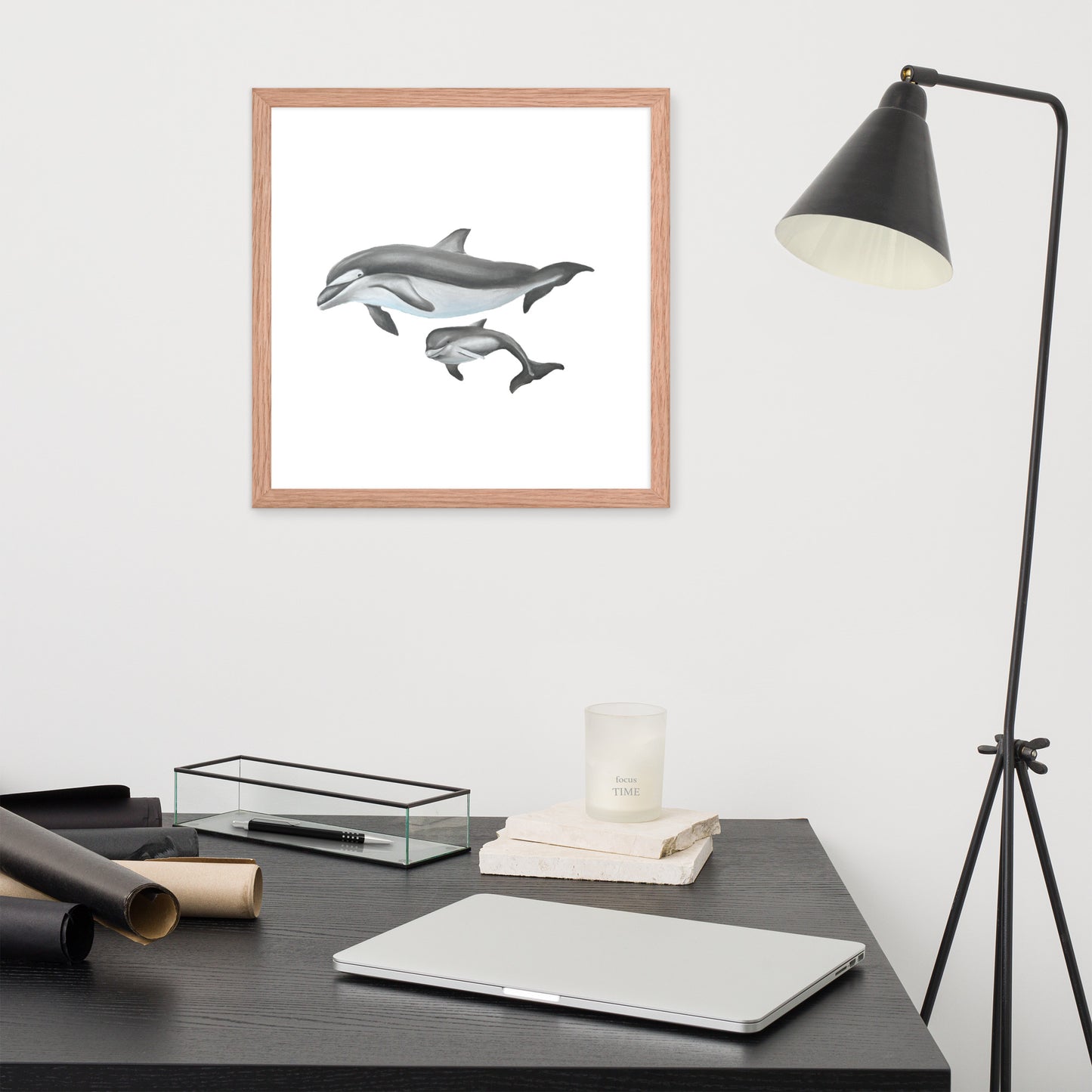 Mamma and Baby Dolphin Framed poster