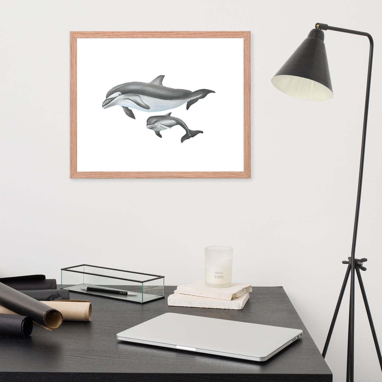 Mamma and Baby Dolphin Framed poster