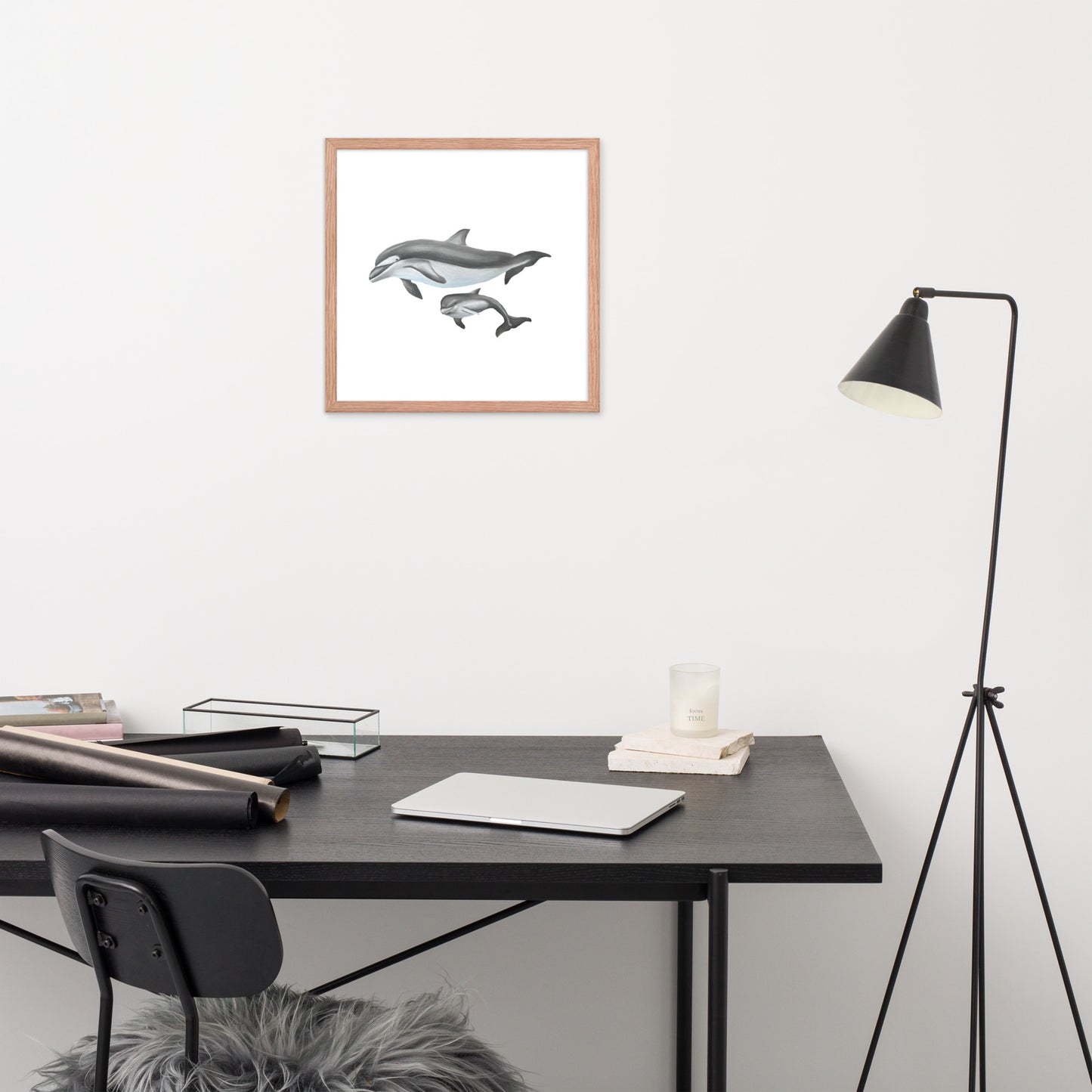 Mamma and Baby Dolphin Framed poster