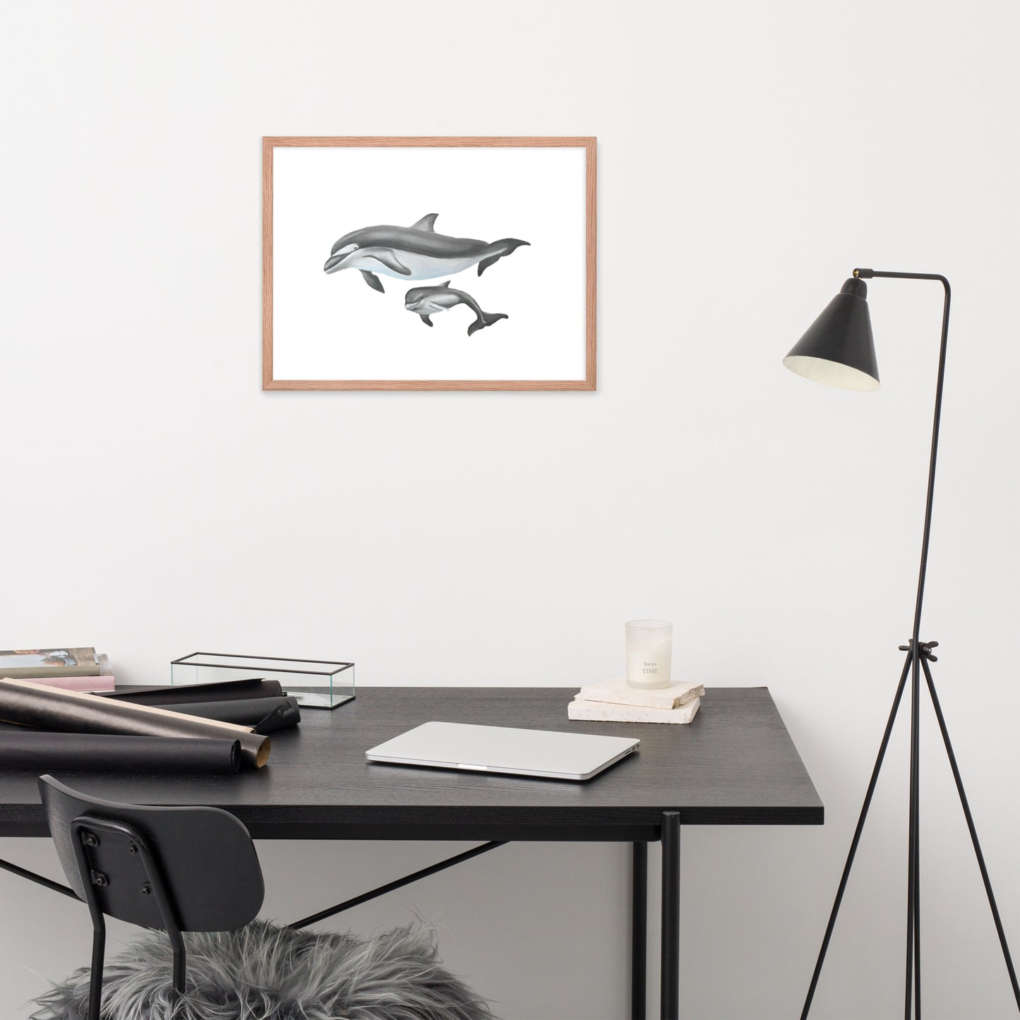 Mamma and Baby Dolphin Framed poster