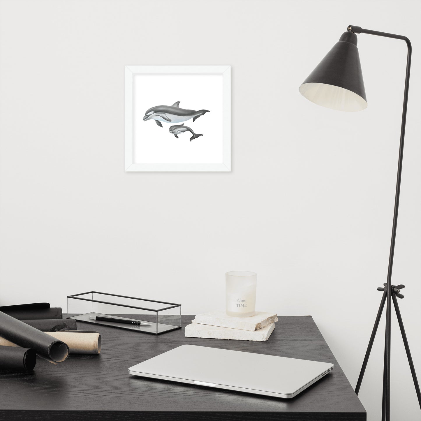 Mamma and Baby Dolphin Framed poster