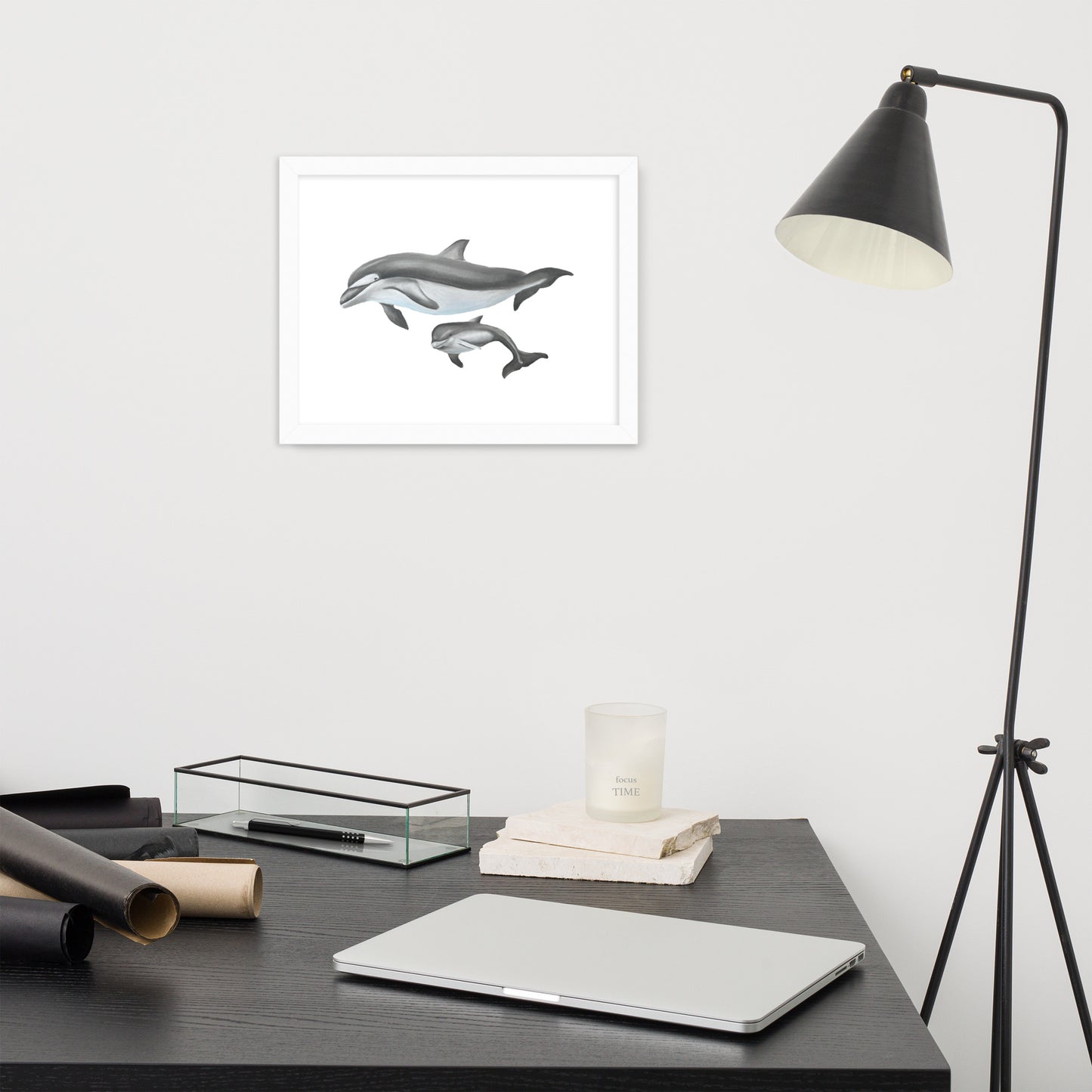 Mamma and Baby Dolphin Framed poster