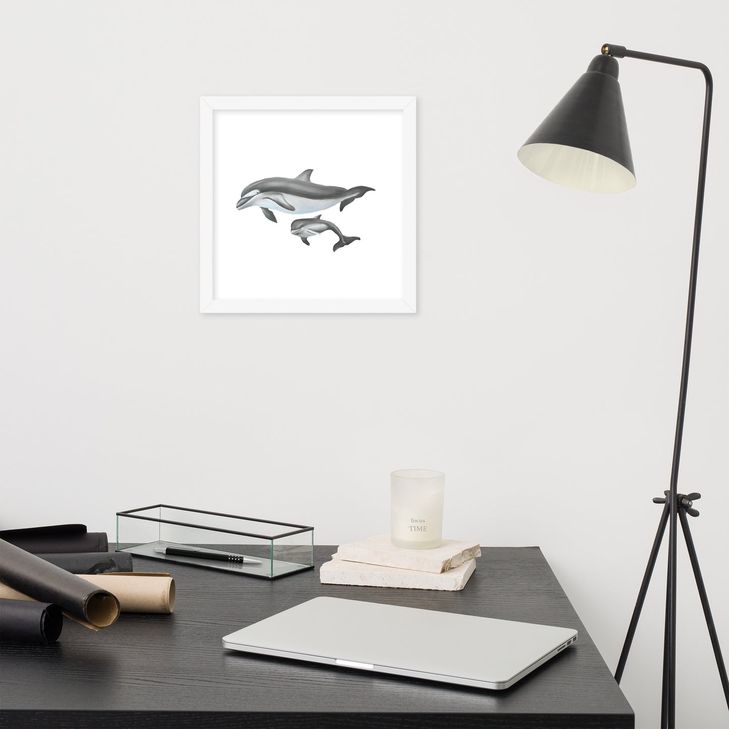 Mamma and Baby Dolphin Framed poster