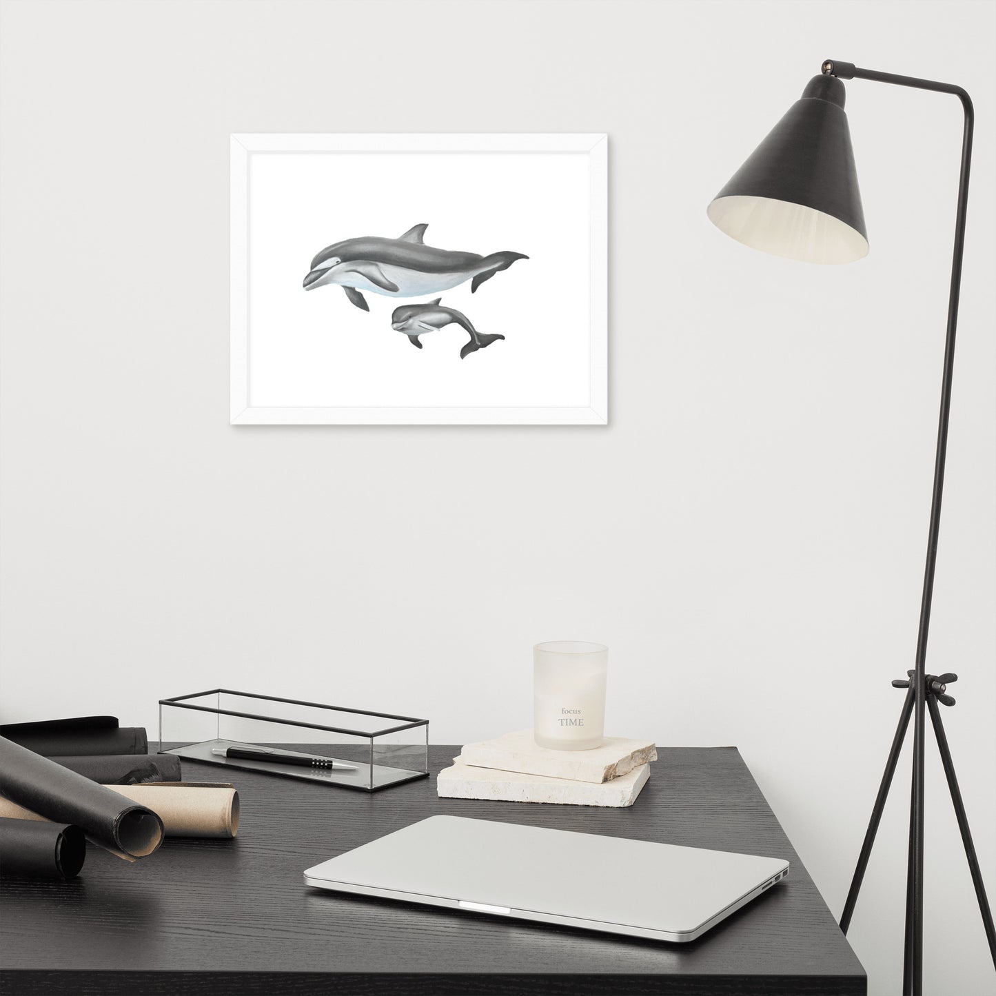 Mamma and Baby Dolphin Framed poster