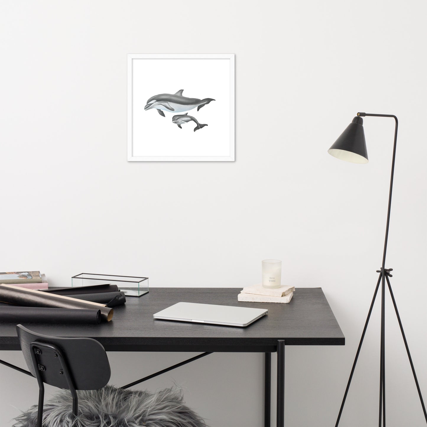 Mamma and Baby Dolphin Framed poster