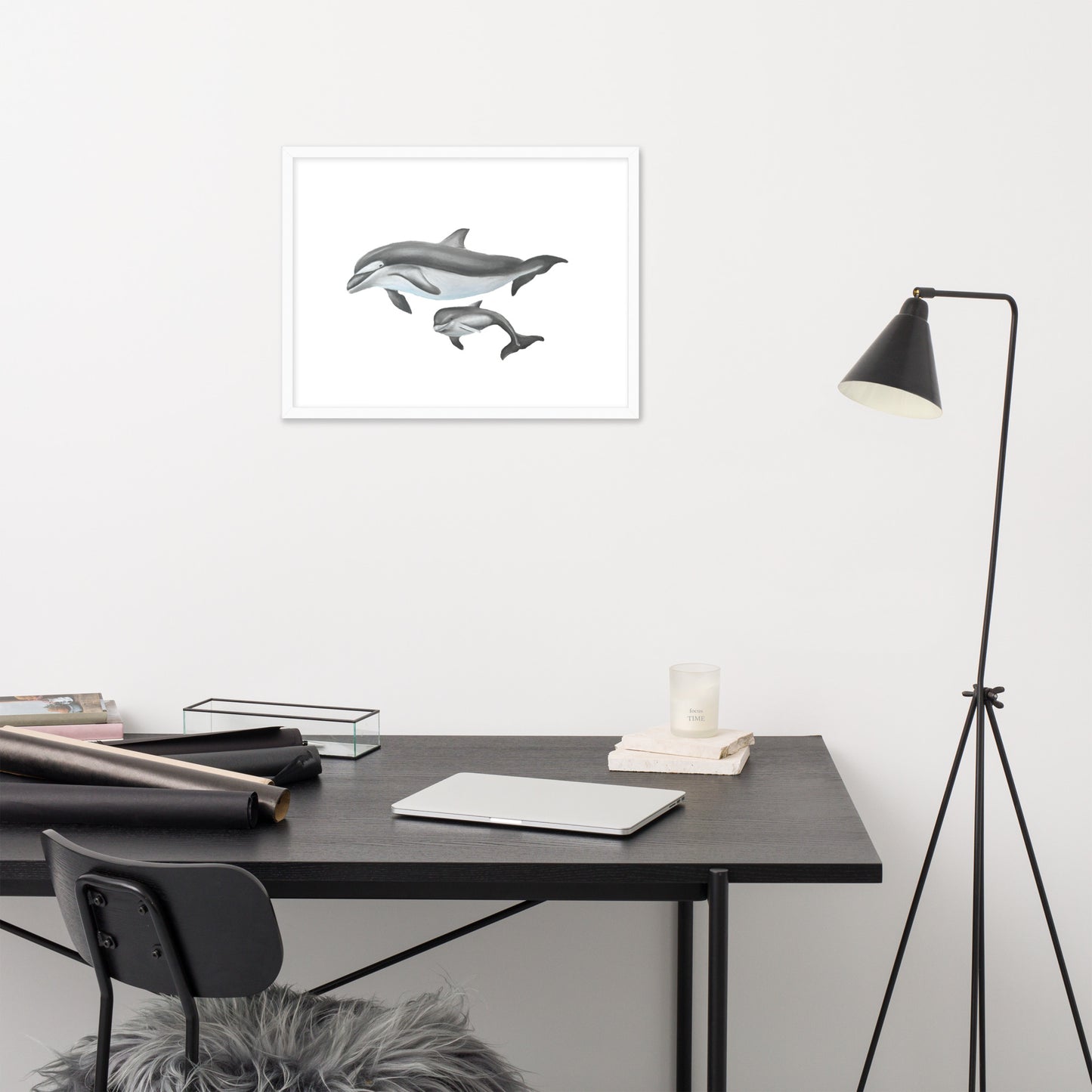 Mamma and Baby Dolphin Framed poster