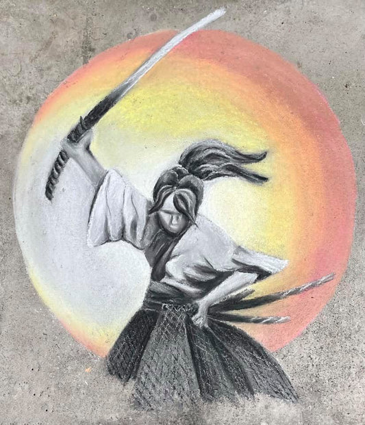 Samurai Warrior Sidewalk Chalk Art