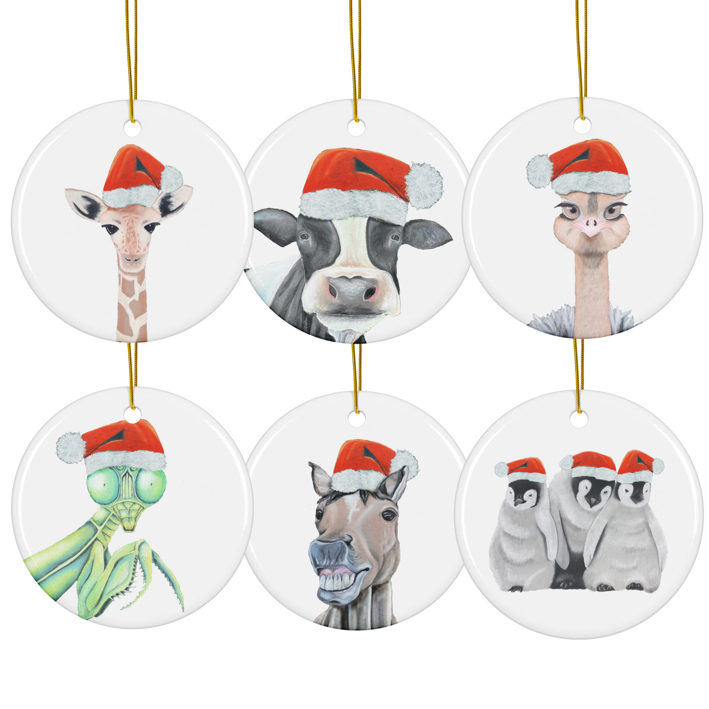 Festive Santa Hat Animal Ornaments Variety Pack – Set of 6