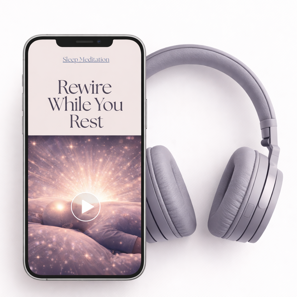 Smartphone displaying a meditation app with headphones on a white background