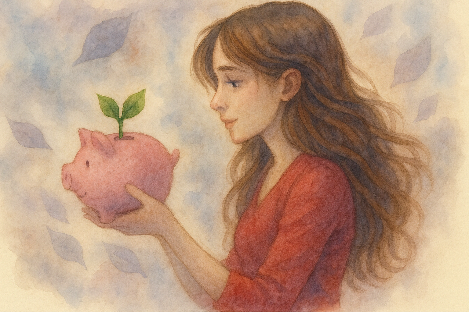 Woman nurturing new financial hope in a piggy bank