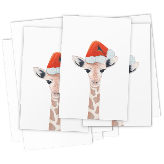 Adorable Baby Giraffe in Santa Hat Greeting Cards – Set of 10