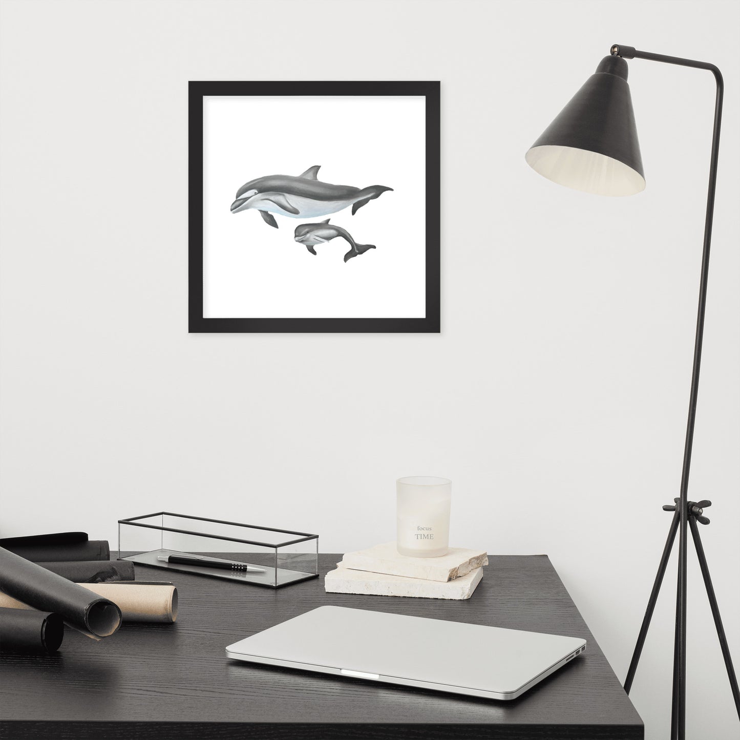 Mamma and Baby Dolphin Framed poster