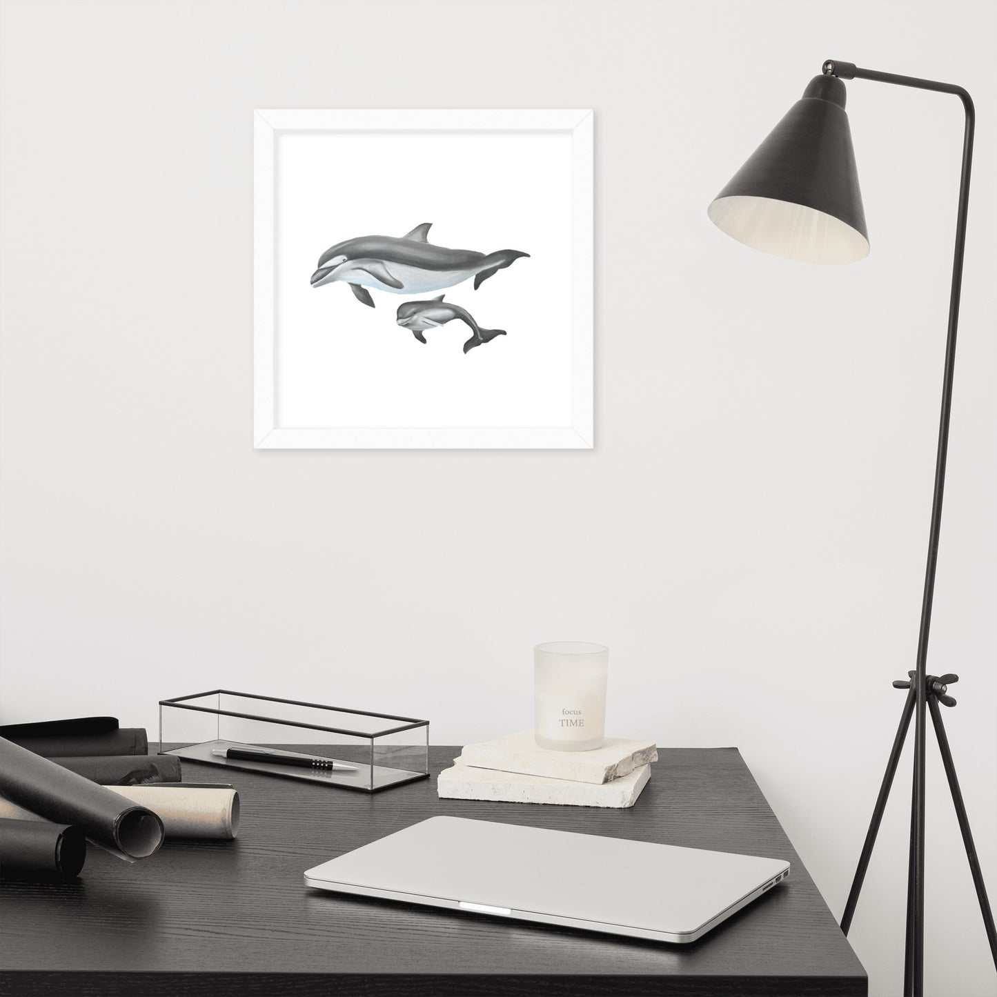 Mamma and Baby Dolphin Framed poster