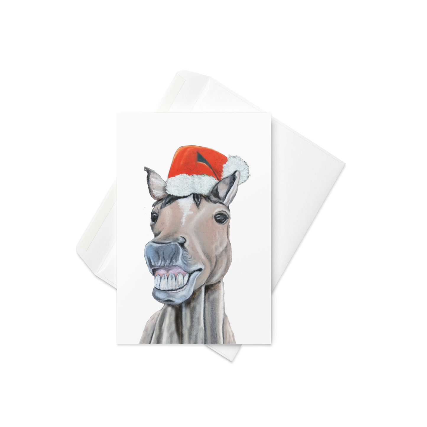 Happy Smiling Horse in Santa Hat Greeting Cards