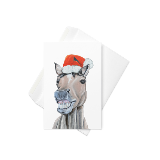 Happy Smiling Horse in Santa Hat Greeting Cards