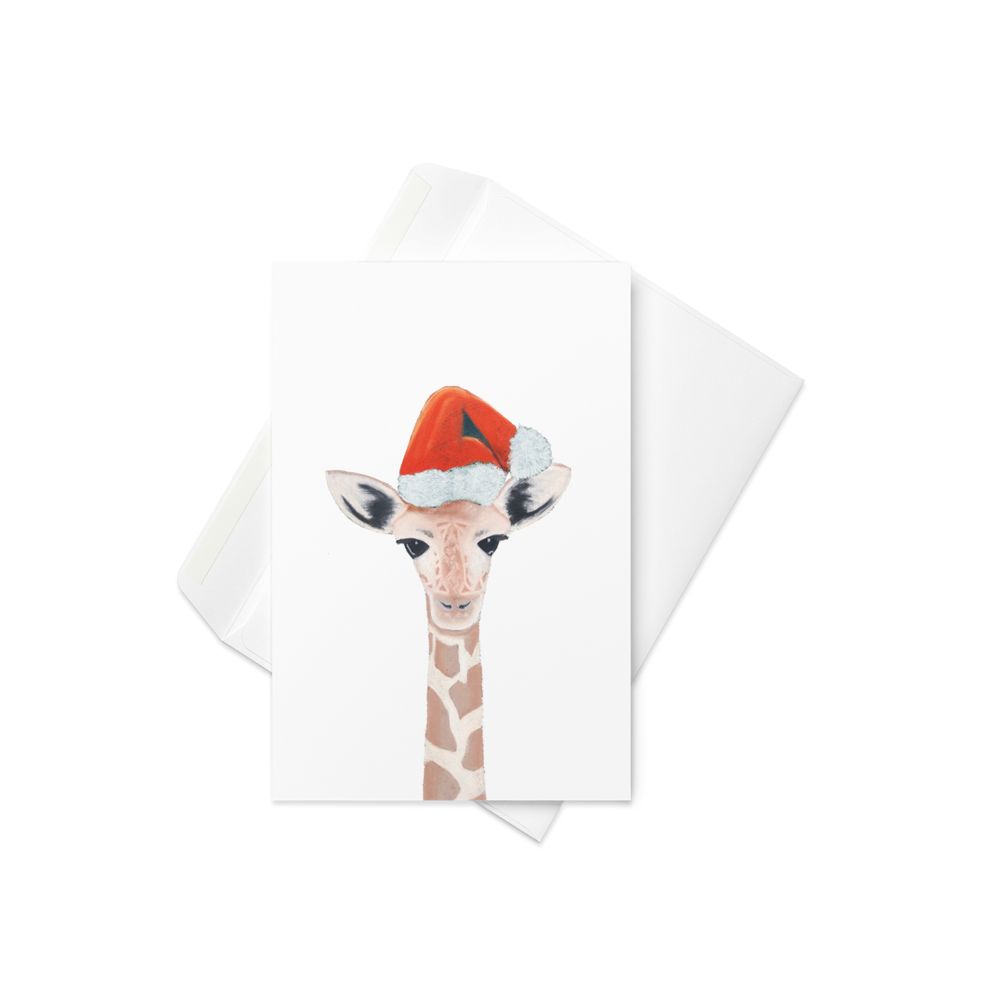 Adorable Baby Giraffe in Santa Hat Greeting Cards