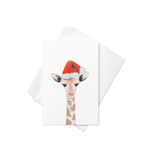 Adorable Baby Giraffe in Santa Hat Greeting Cards