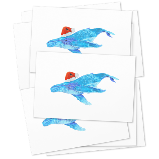 Beautiful Maui Humpback Whale in Santa Hat Greeting Cards - Set of 10