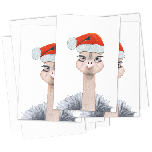 Adorable Ostrich in Santa Hat Greeting Cards – Set of 10