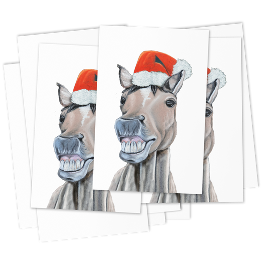 Adorable Smiling Horse in Santa Hat Greeting Cards – Set of 10