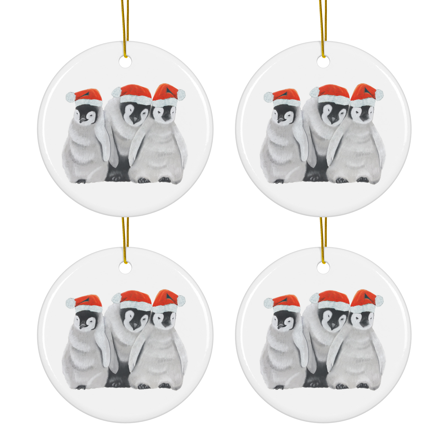 Penguin Trio Santa Hat Ornaments – Set of 4