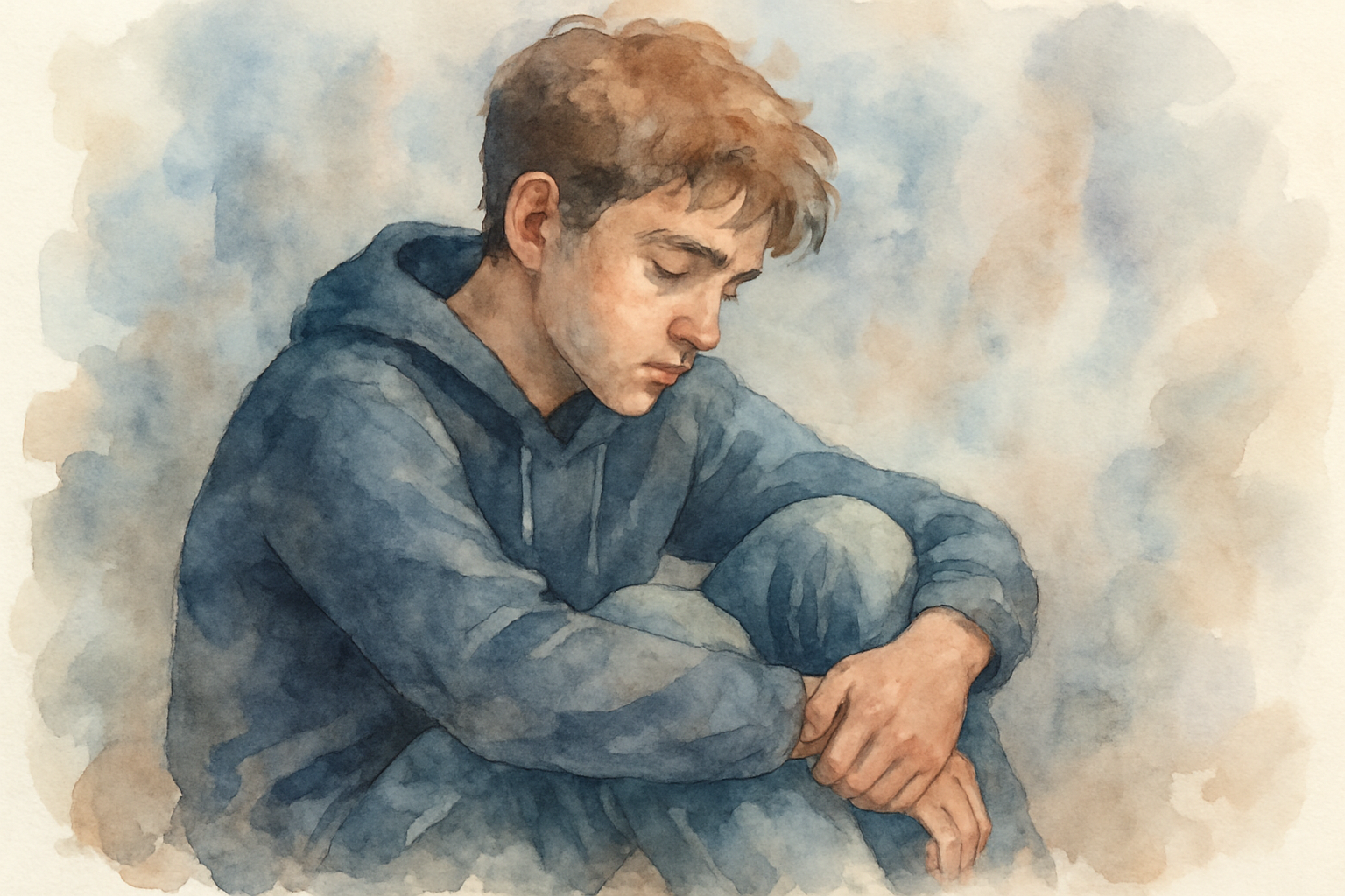 watercolor image of a teenage boy struggling with self esteem